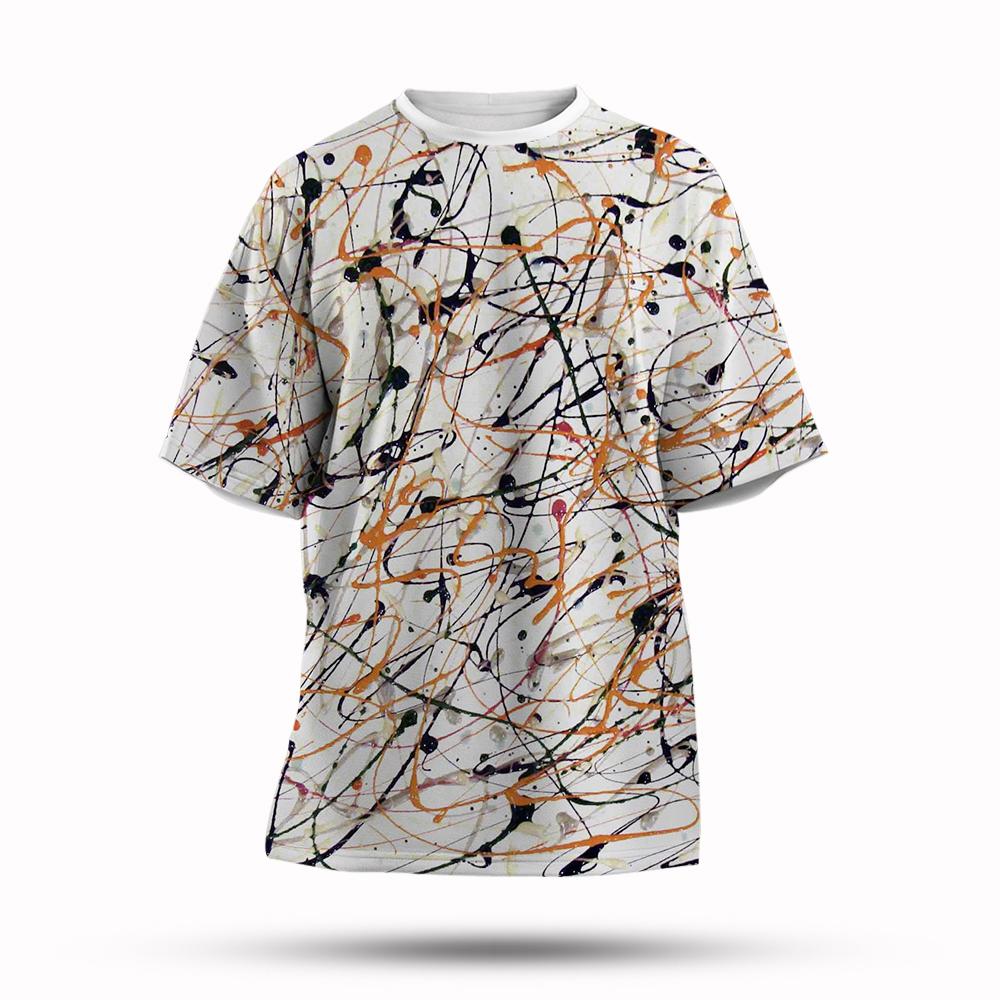 Graffitifärg 3D-printad T-shirt Sommar Herrmode Stänkbläck Ny Kortärmad T-shirt Topp Cool Streetwear Baggy T-shirts
