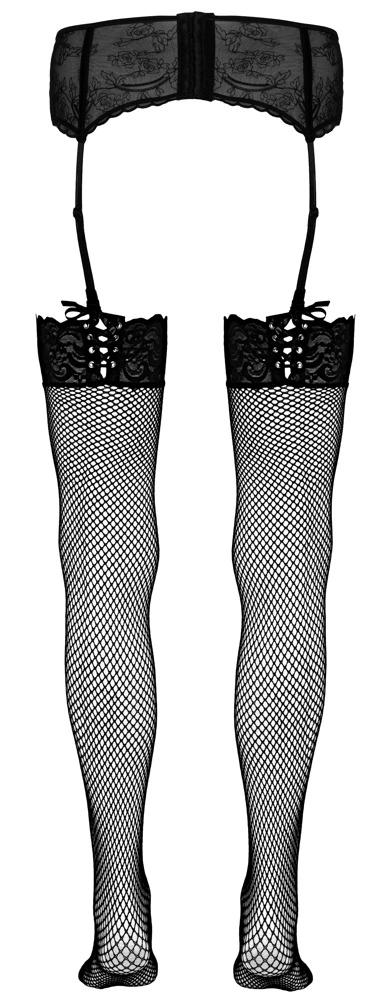 Cottelli LEGWEAR - Netzstrümpfe mit Spitze und dekorativer Schnürung M/L