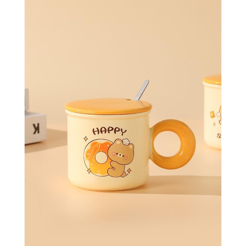 Milk Fufu Ceramic Mug with Lid Couple Home Breakfast Ins Cute Coffee Cup High Temperature Resistant 400ml