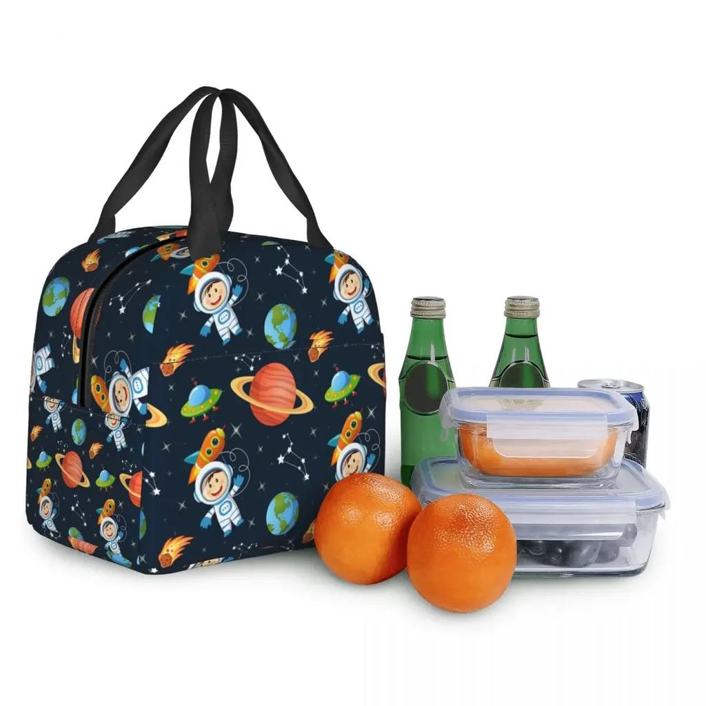 Space Universe Astronaut Lunch Bag Thermal Cooler Insulated Cartoon Spaceship Spaceman Lunch Box for Women Kids School Food Bags