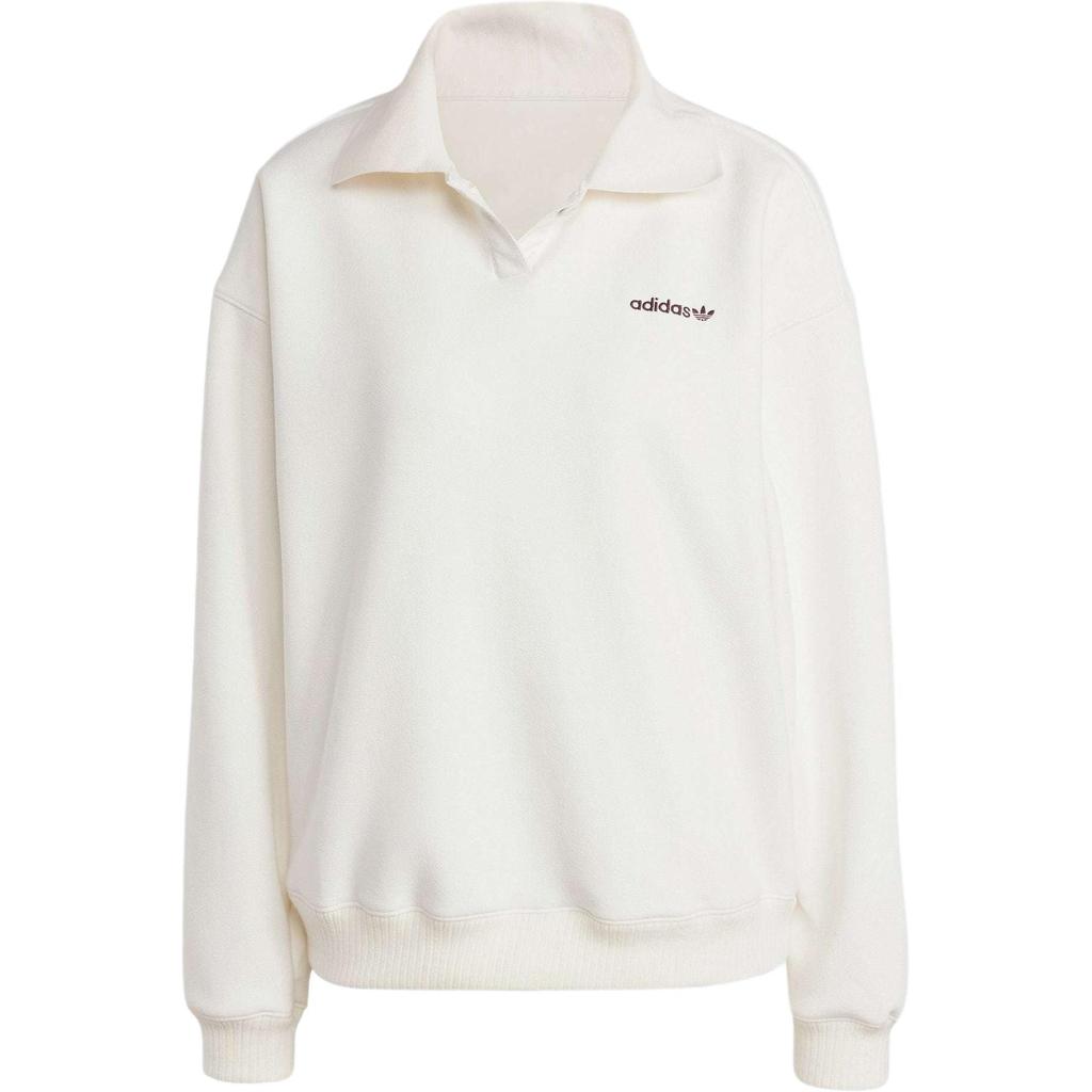 Adidas Originals Suede Oversized Sweatshirt With Brand Logo Outdoor Casual Sports Pullover Long Sleeve Women Sweatshirt Han-Jade-White IX7417