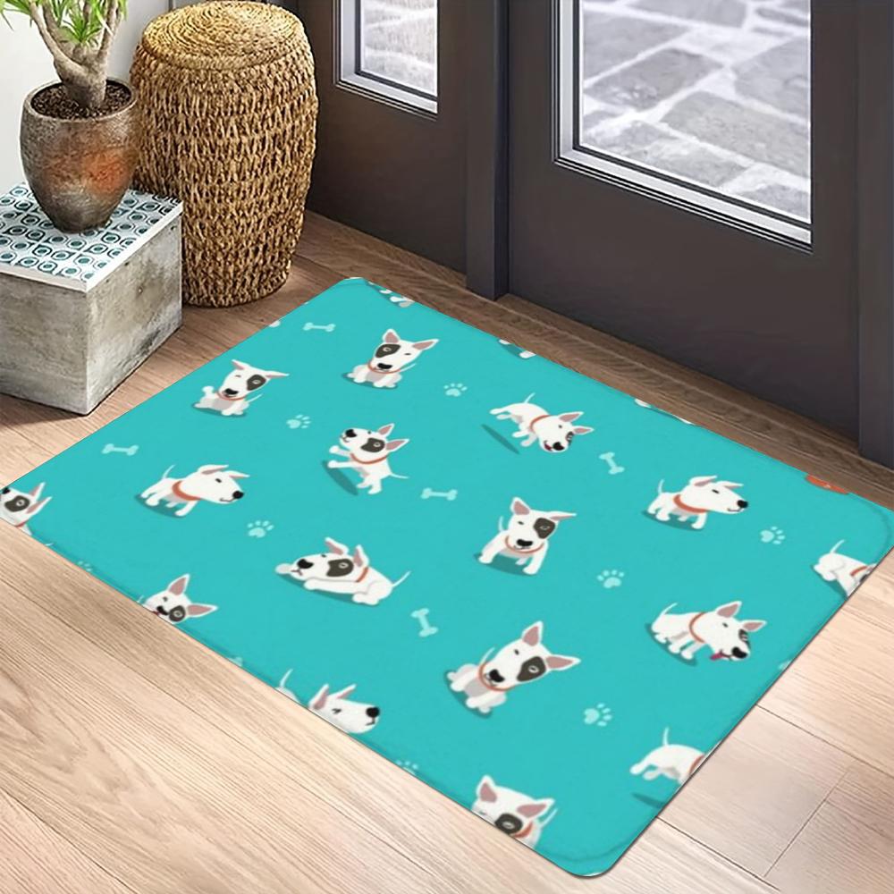 Bull Terrier Multi-color Heads Carpet Mat Anti-Slip Rubber Backing Rug for Pet Lover Home Decoration Bone Prints Fun Door Mat