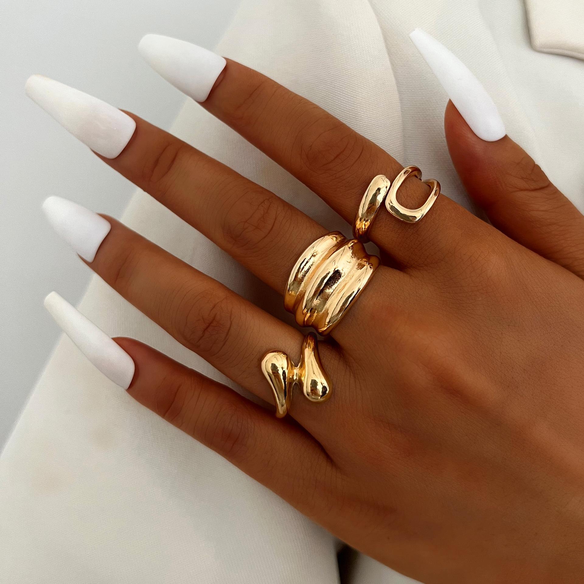 17KM 3PCS Jewelry Geometry Fashion Retro Alloy Ring Irregular Set Women s Accessories