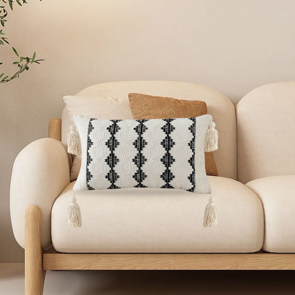 New Rustic Retro Lumbar Pillow Cover with Tassels Cotton Linen Cushion Covers Decorative Pillowcase Farmhouse Decor