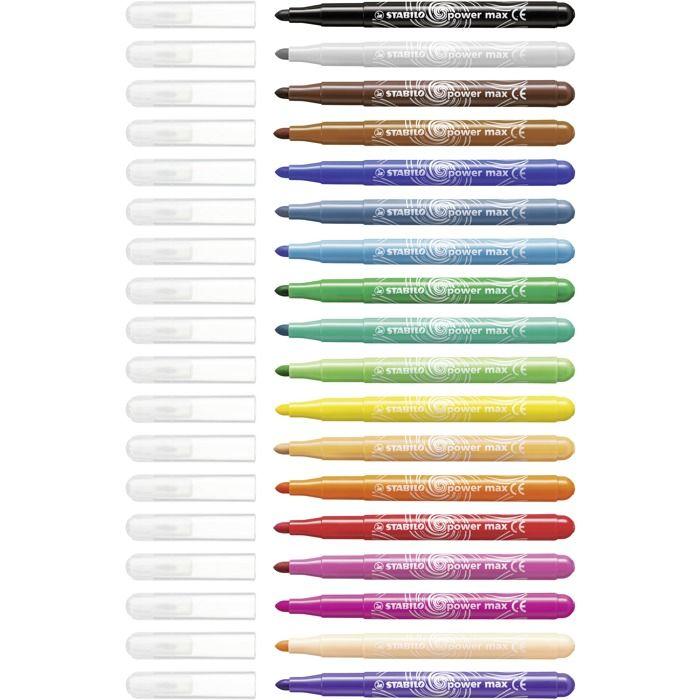 Feutres de coloriage - stabilo - power max - 18 assortis - pointe moyenne - encre lavable