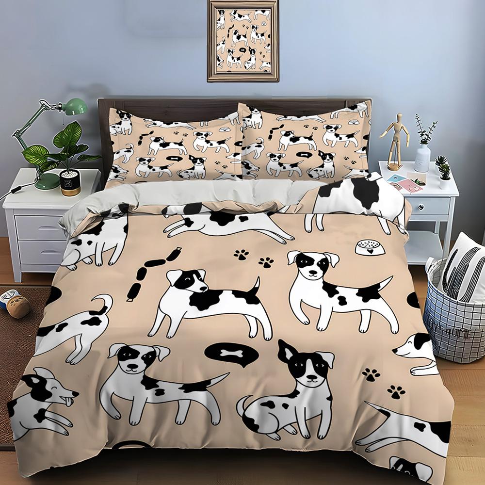 Cartoon Dog Doodle Pattern Pattern Duvet Cover Set Digital Print Colorful Polyester Bedding With Zipper Closur For Kids Gifts