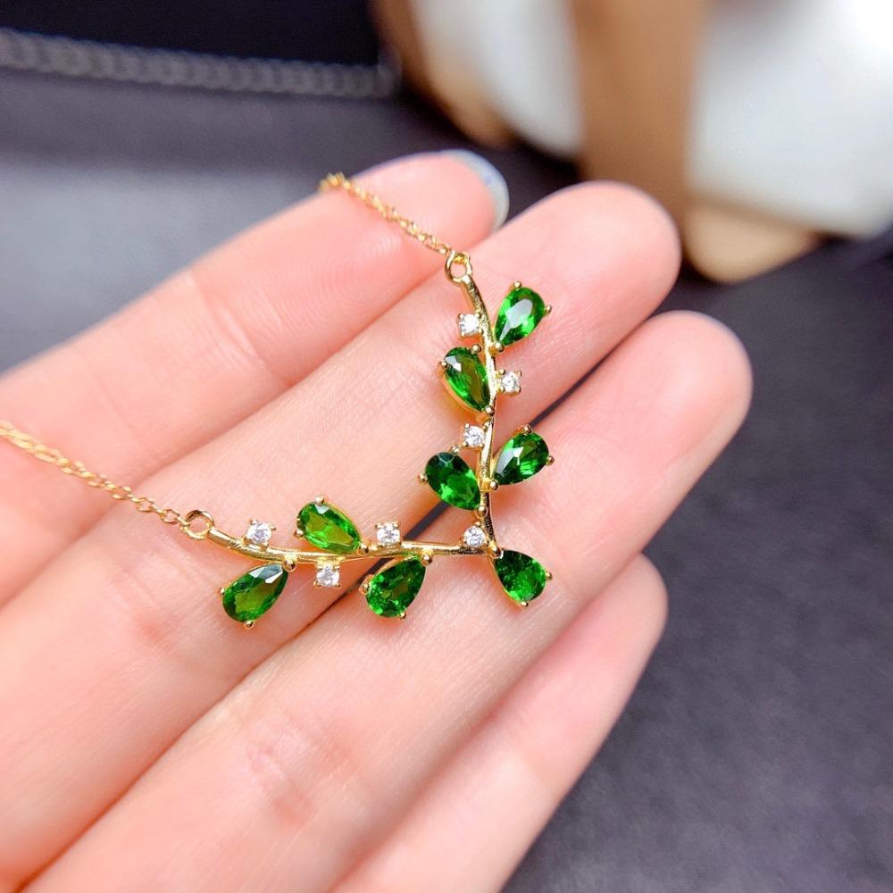 Faux Natural Diopside Deer Antler Pendant 18k Gold Plated Necklace Deer With You Style Jewelry