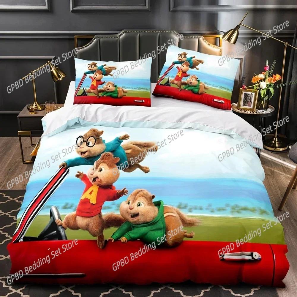 Kreslené chipmunkové Alvin 3D NOVÉ Povlak na peřinu Povlak na polštář Sada povlečení Pro dospělé Dítě Chlapec Dívka Dekorace ložnice Dětské Jednolůžko Dvojlůžko Velké