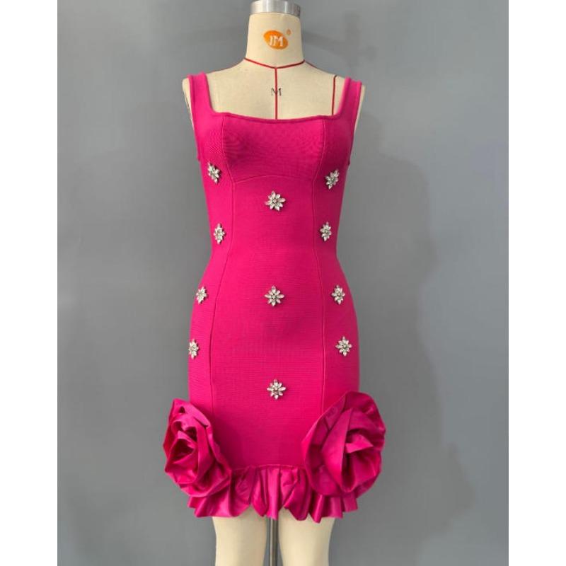 New sexy sling spike diamond hip skirt bandage dress ruffled evening dress short skirt women's clothing