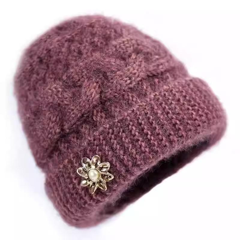 Wintermütze für ältere Menschen, Omas gestrickte warme Fischerhut für alte Damen, Mittelalterliche und ältere Menschen, plus Samt, dicke Wollmütze