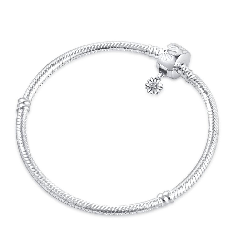 New 925 Silver Red Flower Heart Snake Chain Shiny Zircon Bracelet Fashion Jewelry