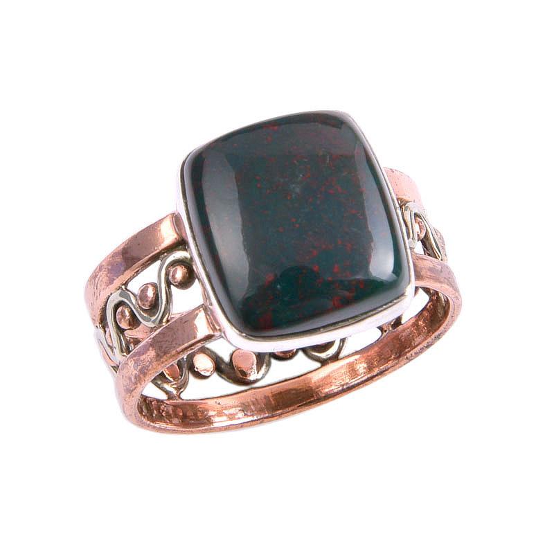 Natürlicher Blutstein Edelstein Zweifarbig 925 Sterling Silber Schmuck Ring S.9 t8k92