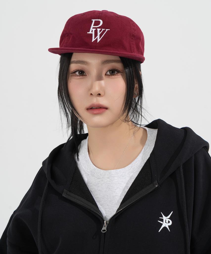 Peijeuhwaiteu Pw Logo Washed Flat Visor Cap (Burgundy)
