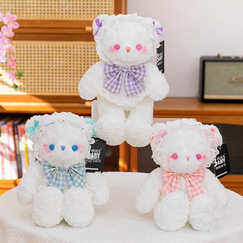 Sweet Lolita Bear Plush Doll - Cute White Bear with Bow and Lace
