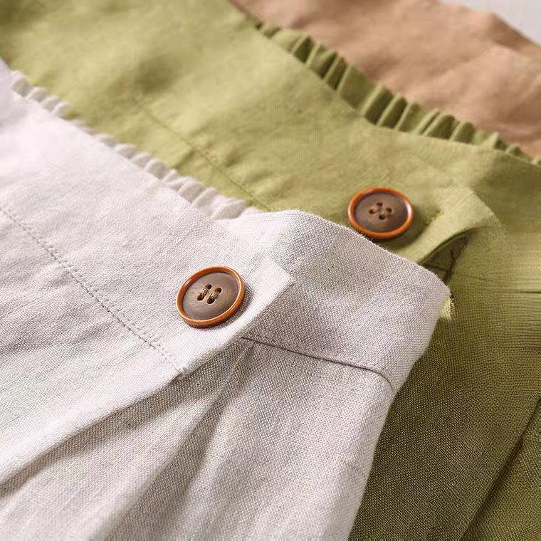 Women's Summer Casual A-Line Skirt Cotton Linen Mid Length Elastic Waist Flared Skirt
