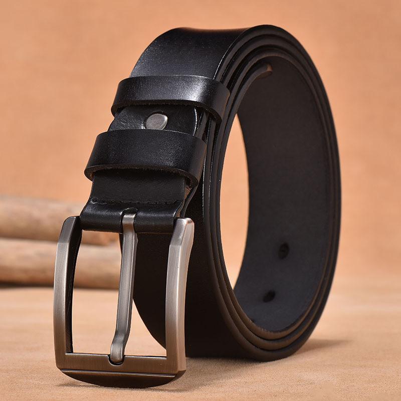 Retro Two-layer Cowhide Leather Belt With Alloy Pin Buckle In Various Colors And Lengths