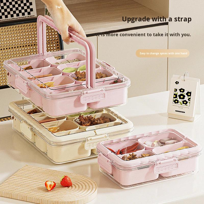 Modern Kitchen Organizer Snack Tray Plastic Food Storage Box 8 Compartments Divider BPA Free Leak-Proof Eco-Friendly Portable