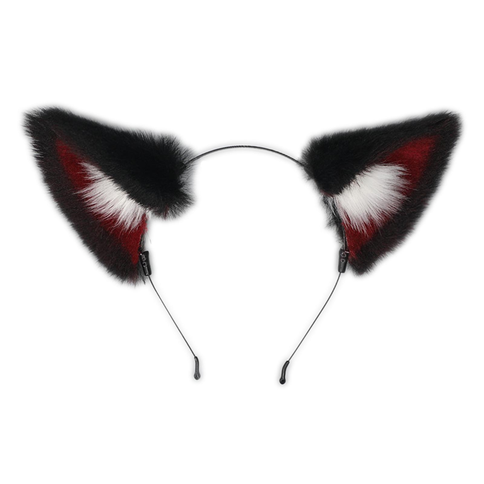 Fox-Ears Headwear Anime Beast Tail Plush Wolf Ear Headband Fancy-Party Favor-Fox Tail for Halloween Festival Cosplay A