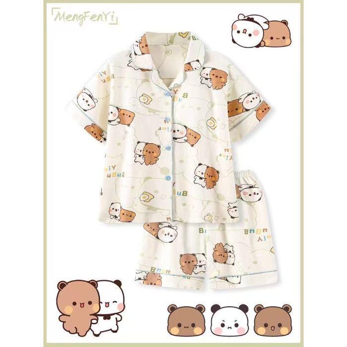 Women s Summer Cotton Pajama Set - Cute Short Sleeve & Shorts with Lapel M абрикосовый