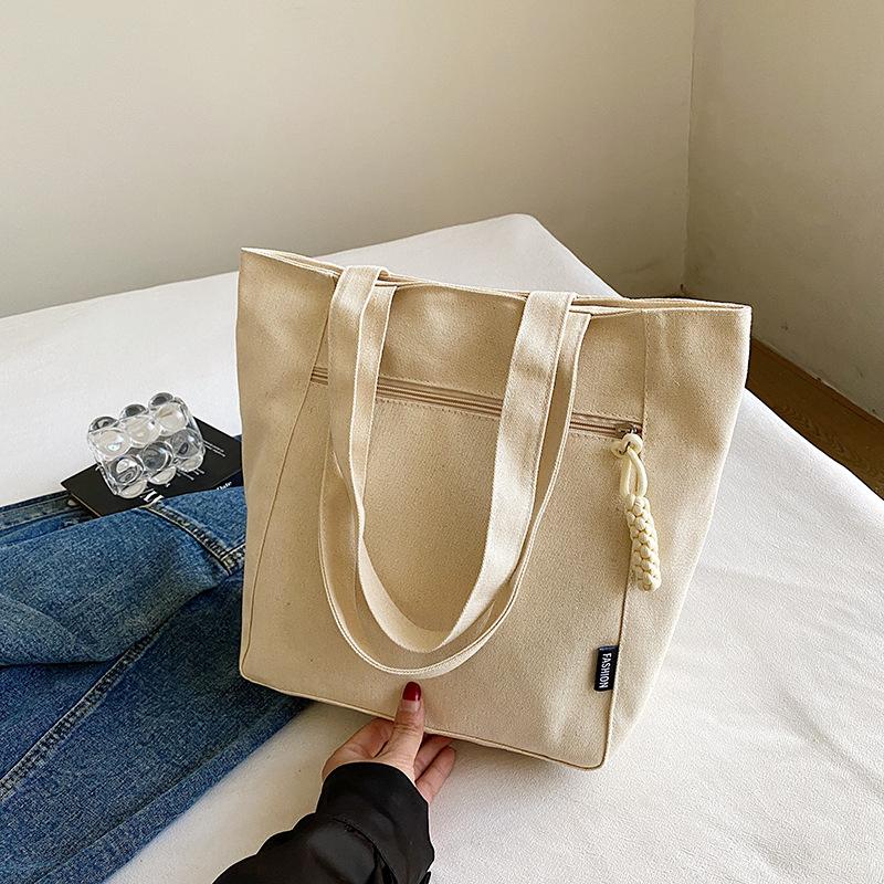 Solid Color Simple Large Capacity Lightweight Fashion Canvas Shoulder Tote Bag