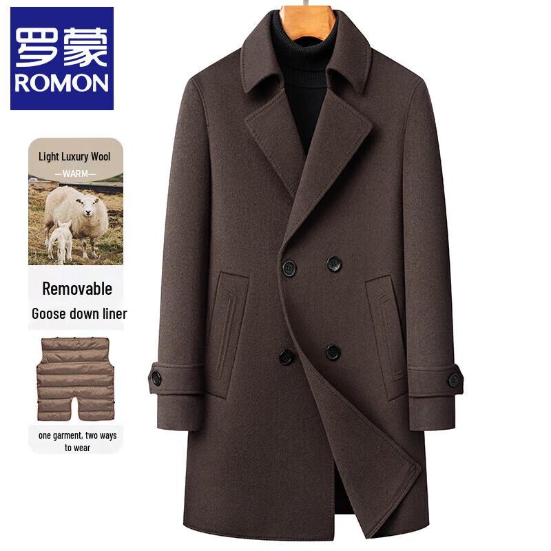 ROMON Men's Mid-Length Wool Coat with Down Liner