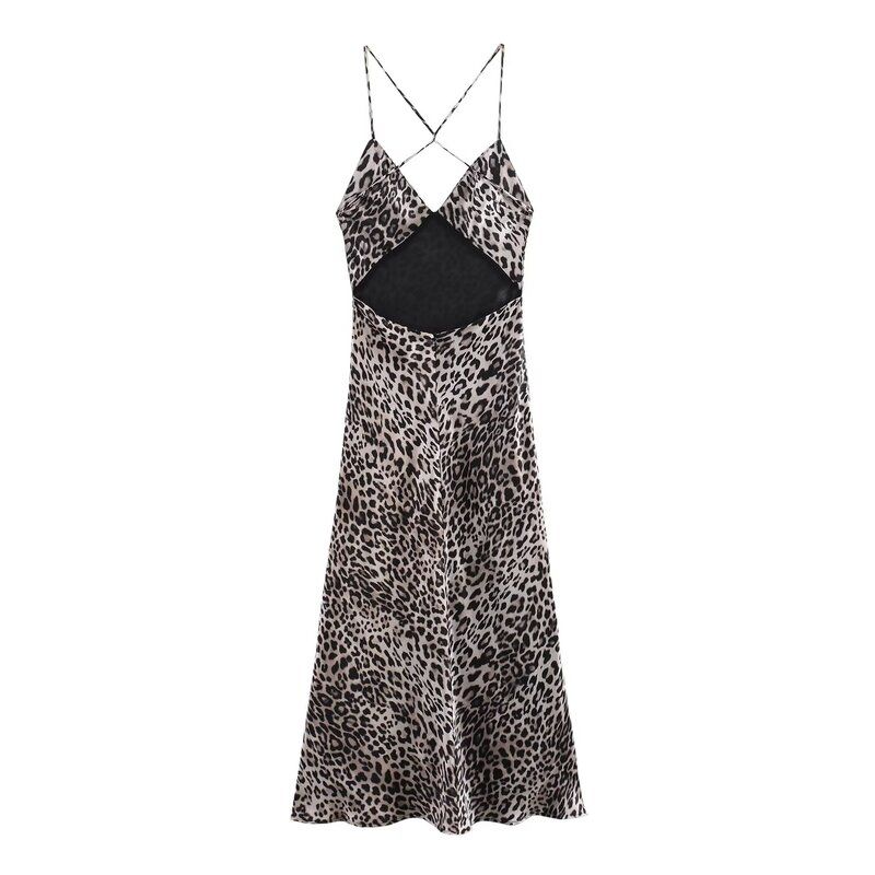 Fashion Style 2024 Autumn New Women's Clothing Stylish Silk Satin Texture Leopard Print Sling Dress 8775500