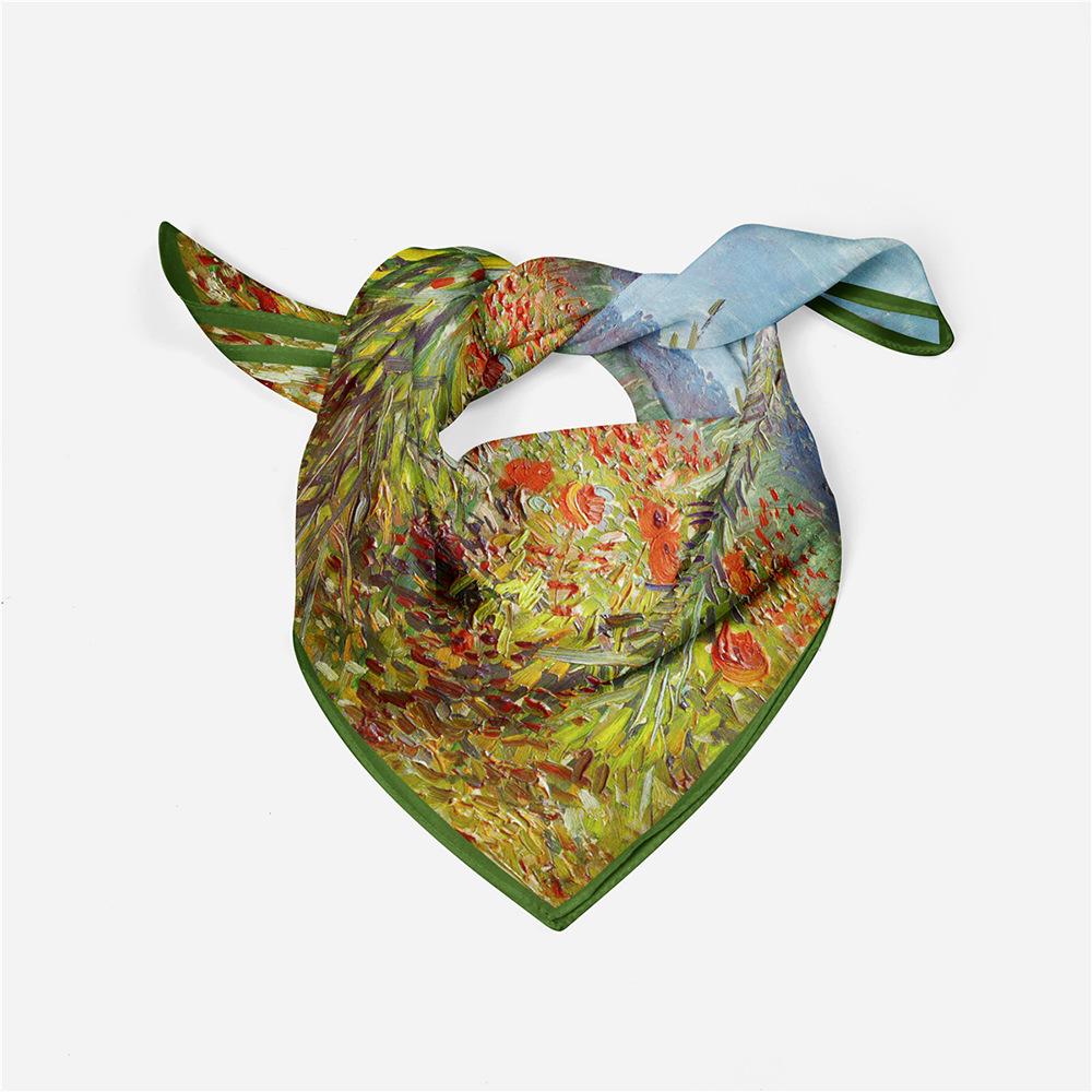 Silk Scarf Women Green Ears Of Wheat Square Scarves Wraps Bandana Small Hijab Foulards Lady Tie Headband Neckerchief 53CM