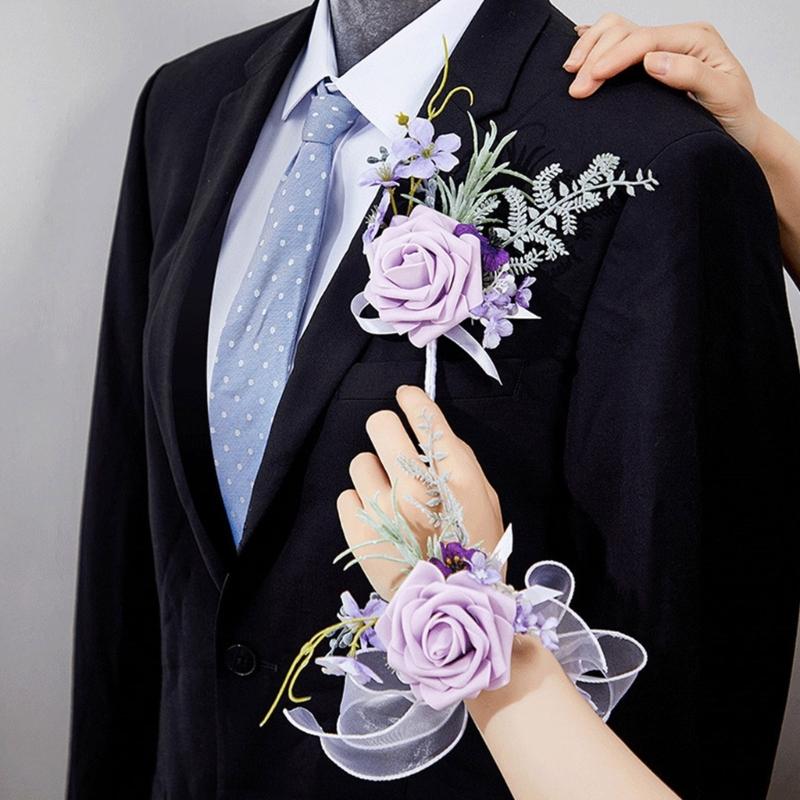 Korsagenblumen Boutonnieren für Hochzeit, Abschlussbälle, Jubiläen, Zeremonien und Strandpartys Weiche künstliche Blumen