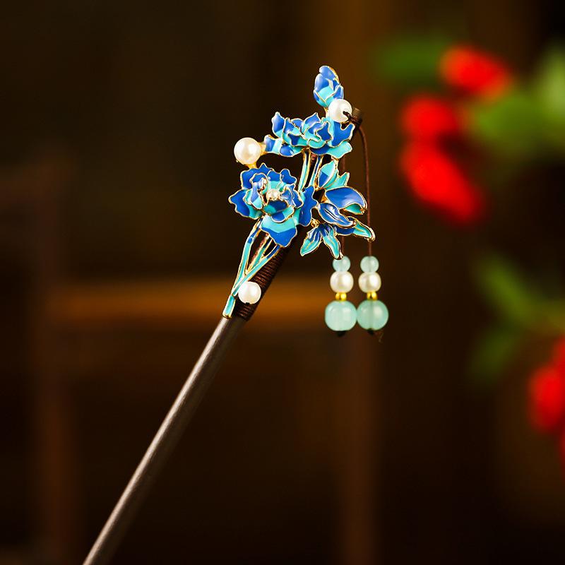 1Pc Updo Fresh Wood Ancient Headwear Flower Hairpin New Chinese Style Tassel Tassel Hairpin