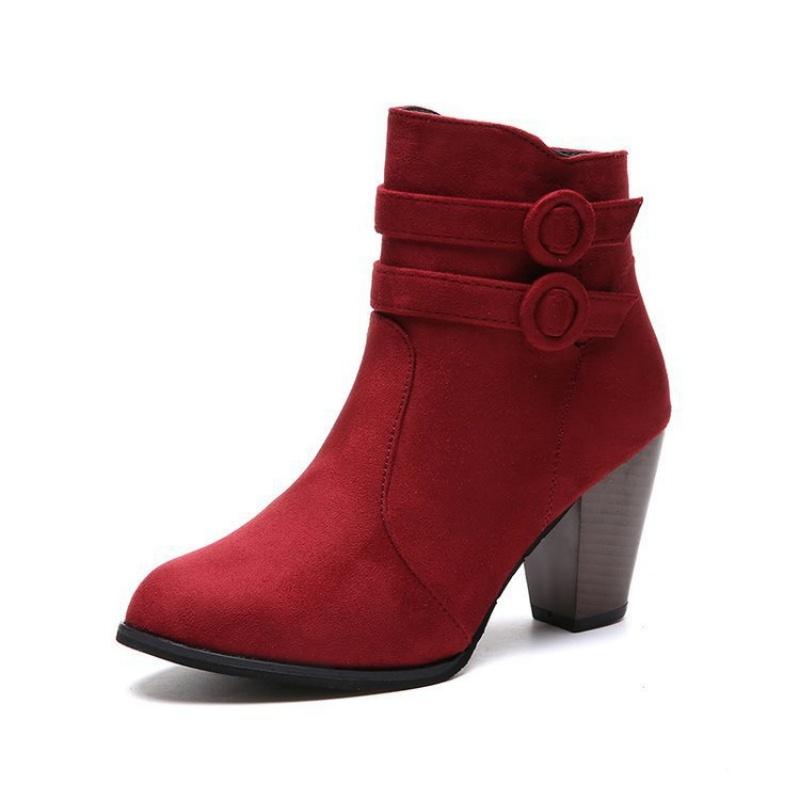 Fashion The 2025 autumn new style of fashionable suede belt buckle high-heeled bare boots with women's side zipper
