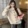 Autumn Winter Preppy Peter Pan Collar Knitted Cardigan Women Loose Soft Long Sleeve Sweater Coat Casual Outfit