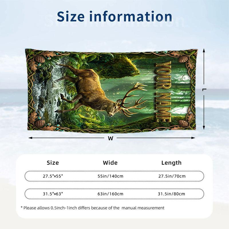 Deer Theme Beach Towel Personalized Custom Name & Text Soft Quick Dry Beach Towel for Swimming Travel