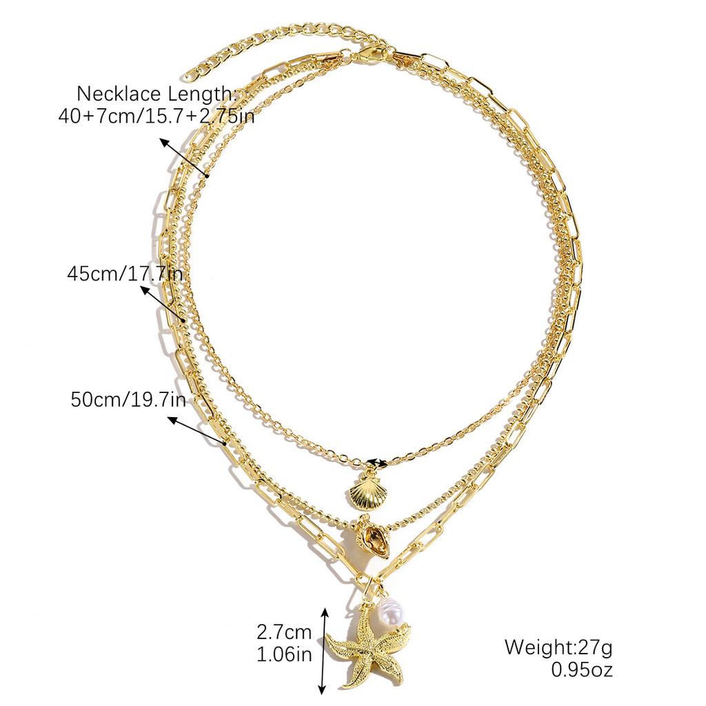 Necklace for Women Necklace Ocean Wind Ins Multi-layer Stacked Alloy Shell Conch Starfish Pendant Necklace Female Beautiful Elegant Necklace for Her