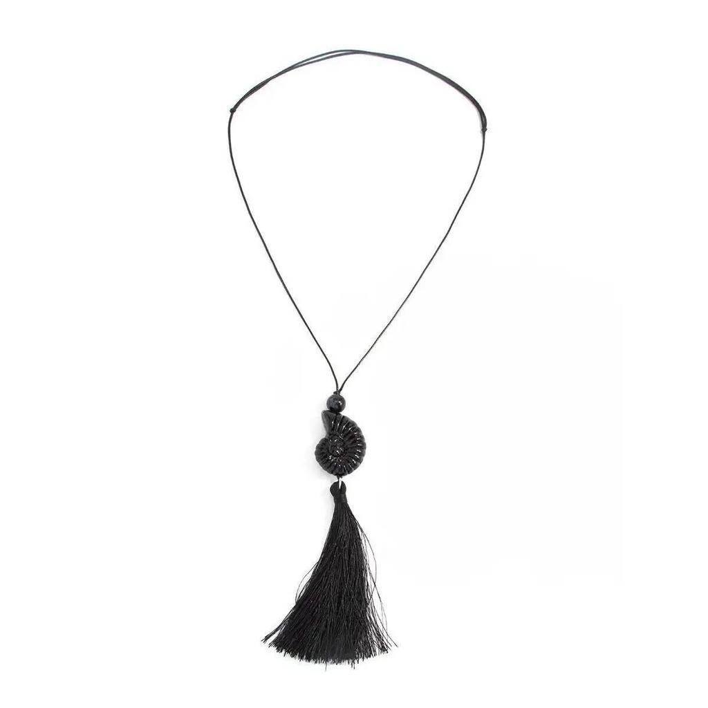 SHIXIN Fashion Creative Acrylic Conch Tassel Pendant Long Necklace for Women Adjustable Wax Thread Sweater Chain Jewelry Gifts