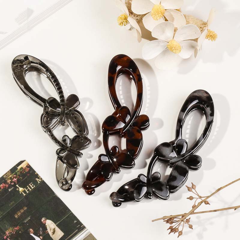 Vintage Leopard Banane Schmetterlingsförmige Haarspange für Frauen Süße Harz Twist Pferdeschwanz Haarnadel Barrettes Haarschmuck