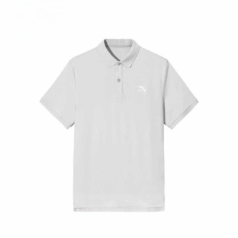 Anta Comfortable Breathable Casual Solid Color Short Sleeve Polo Shirt Men tops Chip-Gray 152528121-6