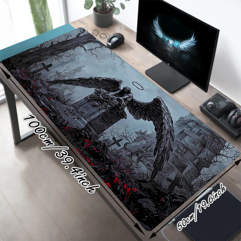 Angel Grave Xl Gaming Mouse Pad Nonslip Rubber Base Stitched Edge Waterproof Desk Mat For Pc Laptop Gamer Office Computer Accessories C929479