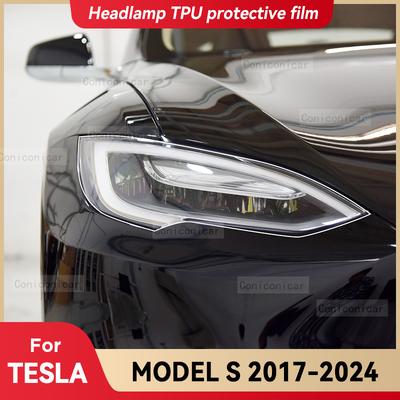 For TESLA Model S 2017-2024 Car Headlight Transparent TPU Protective Film Front Light Tint Change Color Sticker Accessories