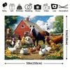Farm animal party background with vibrant cow, sheep, horse, chicken, goose, pig and dog scene with red barn and windmill