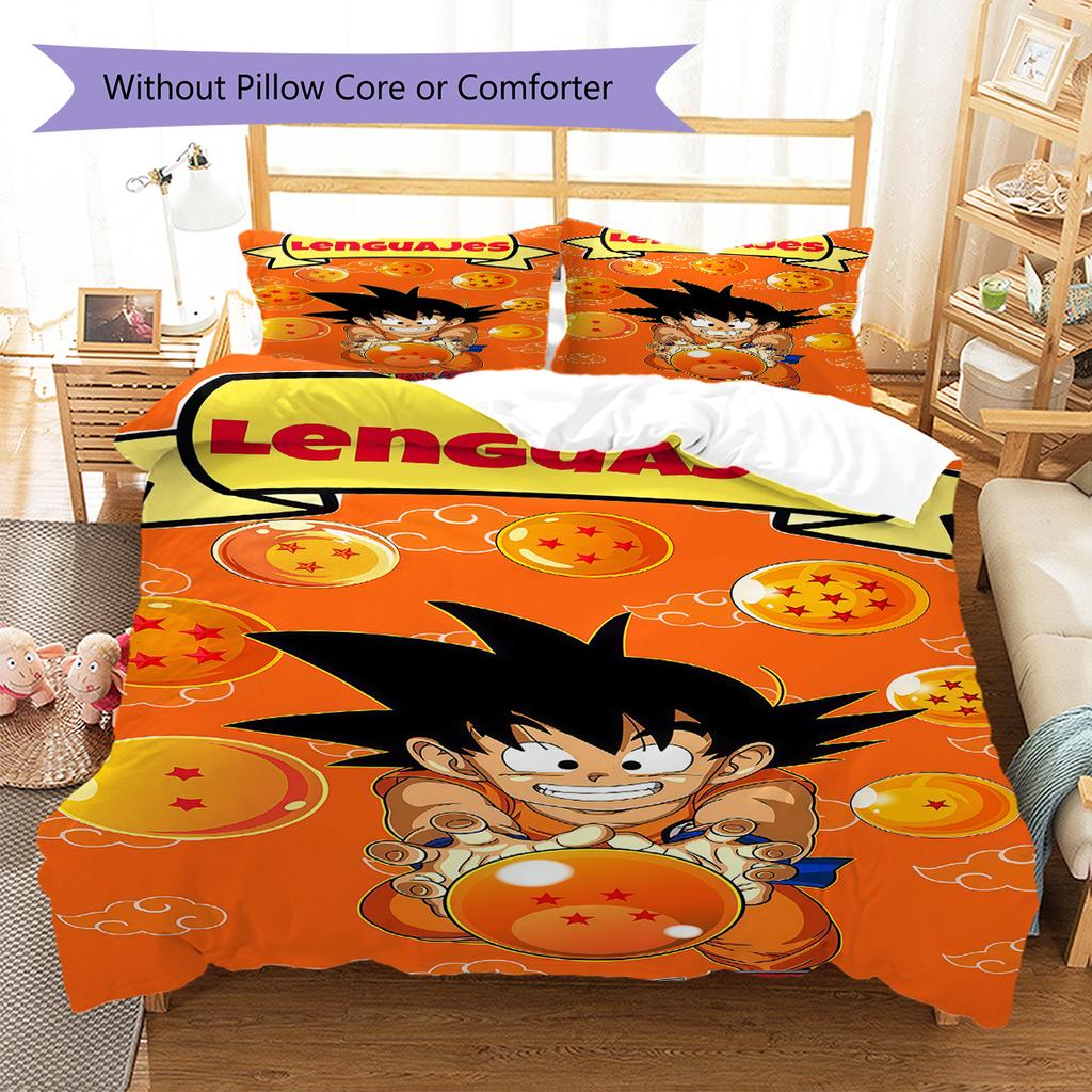Dragon Ball Super Pattern Bedding,Quilt Set Quilt Cover Pillowcase Home Birthday Gift (1 * Duvet Cover + 2 * Pillowcase, Without Core)