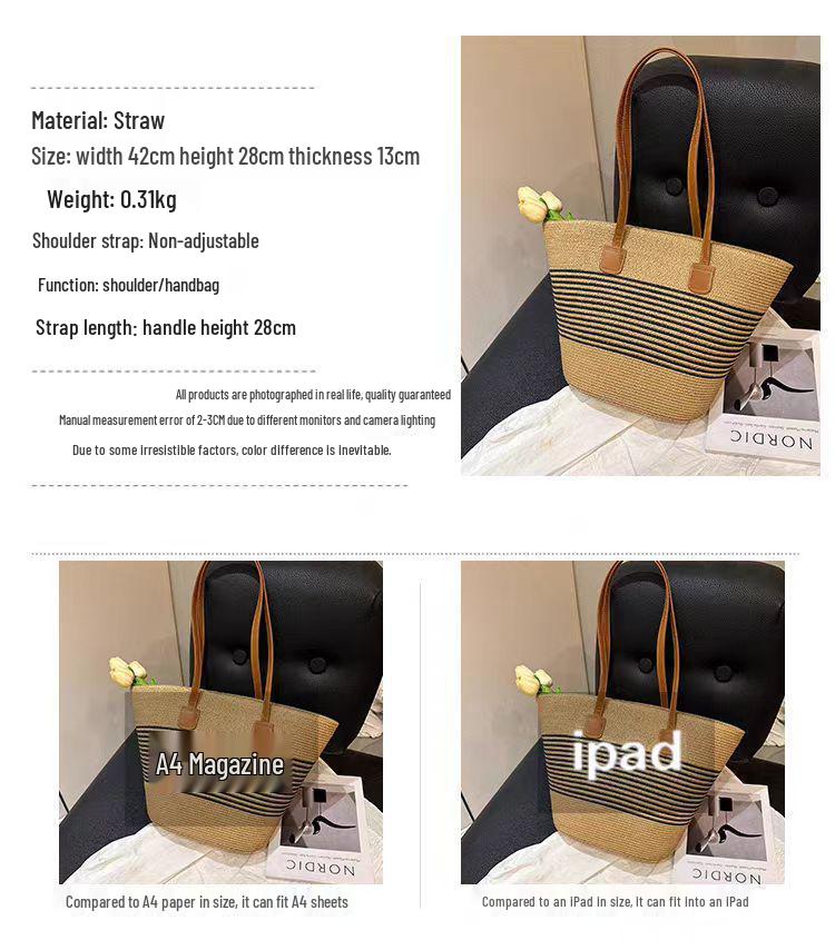 Women's Summer Straw Tote - Large Capacity, High-Grade, Beach Shoulder Handbag