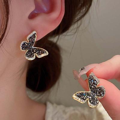 Zirkonové náušnice Butterfly pro ženy Black Butterfly Cool Gril Personality Náušnice Efektní dámské náušnice Party Denní nošení Trendy šperky