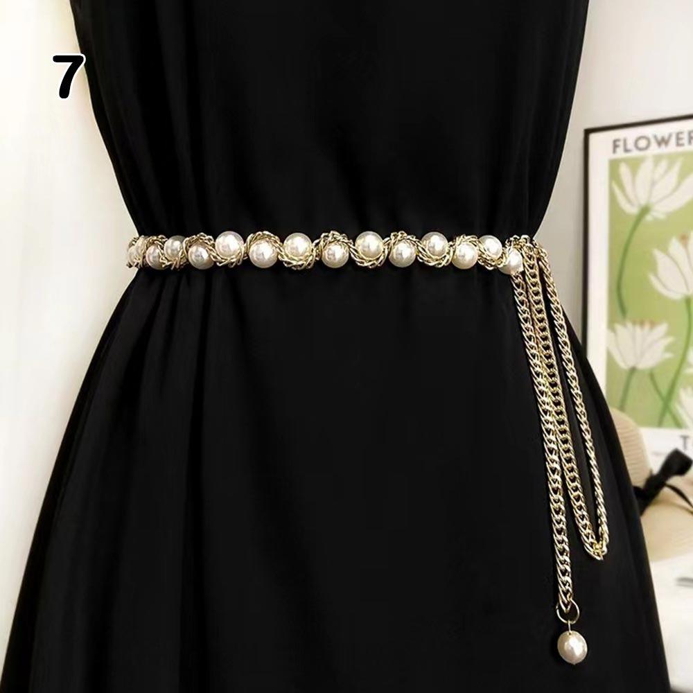 All-match Elegant Beaded Waist Chain for Dress Boho Waist Accessories Pearl Thin Waist Chain Body Jewelry Belly Chain Belt