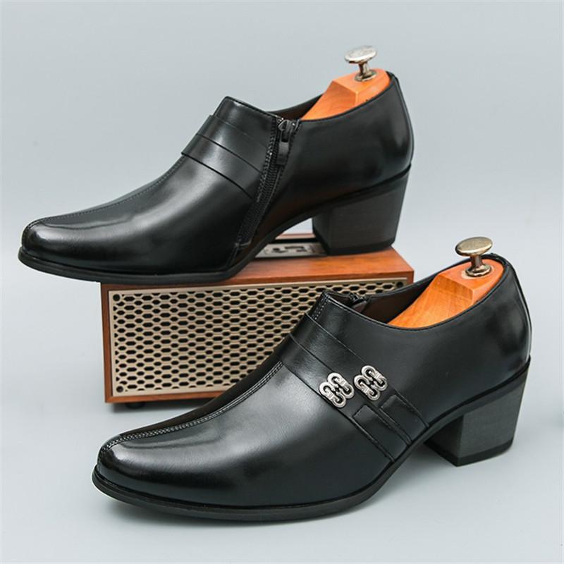 Neue Britische Herren Spitzschwarze Absatzsteigernde Lackleder Schuhe Männliche Hochzeitsanzug Formelle Schuhe Zapatillas Hombre