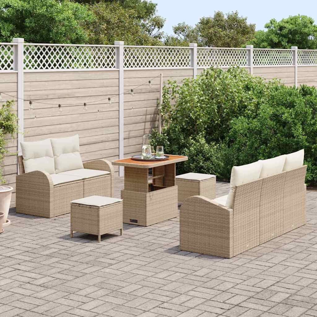 Garden Sofa Set with Cushions 8 pcs Beige Poly Rattan