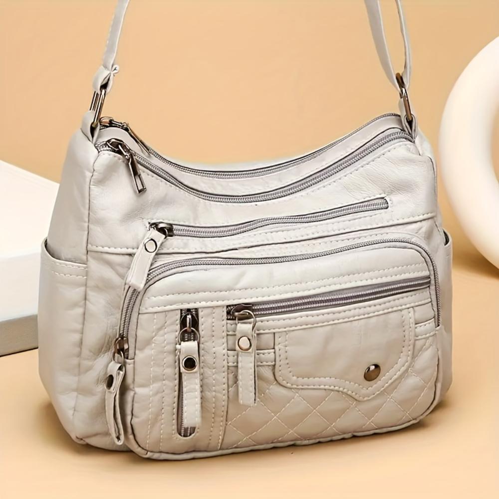 Fashion Large Capacity PU Women Shoulder Handbag, Adjustable Strap Anti-theft Zipper Crossbody Bag With Multi Pockets For Daily Casual Use