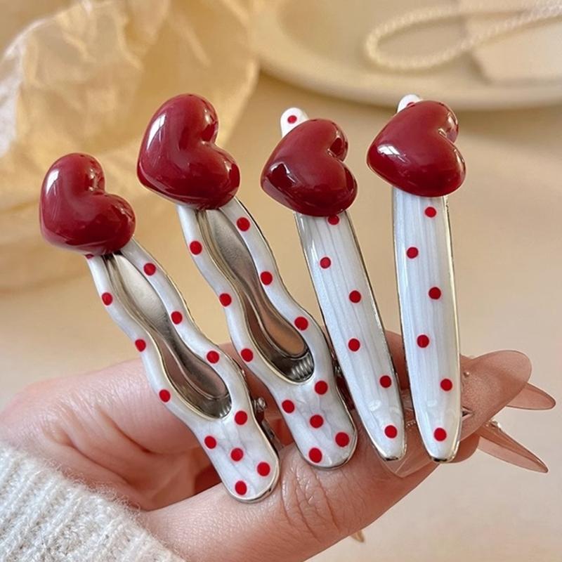 2pcs Cute Polkas Dot Heart Shape Metal Hair Clip Durability Lightweight Hairpin For Women Girls Everyday Use Hairstyles