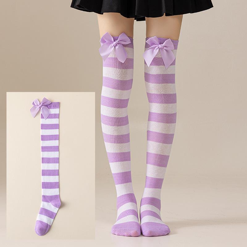 Christmas Striped Over Knee Thigh High Stockings 1 Pair Soft Socks for Women Xmas Party Favor Gift Option