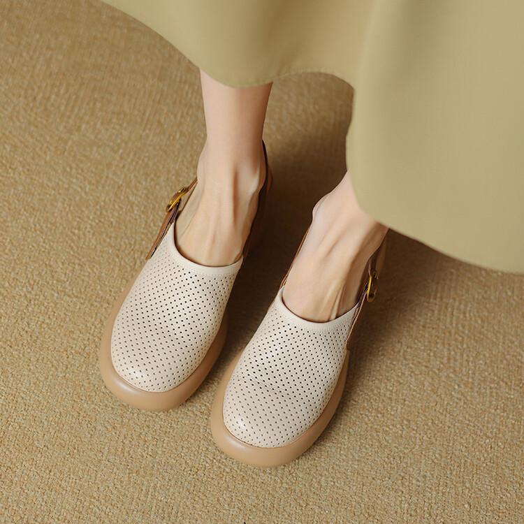 Sommer-Sandalen mit offenem Rücken für Damen mit dicker Sohle und runder Spitze aus Superfiber-Material für Freizeit
