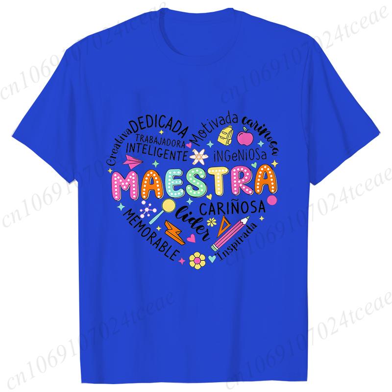 

Испанская футболка Maestra для женщин и девочек, повседневная, с коротким рукавом, с круглым вырезом, модная, футболка для учителя, удобный топ, летняя одежда для учителя 4XL